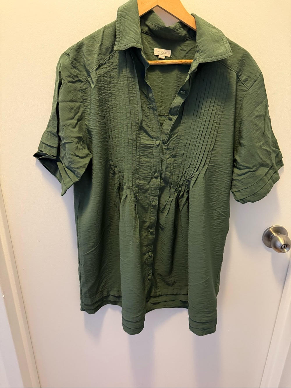 Anthropologie Textured Olive Green Pintuck Mini Dress
